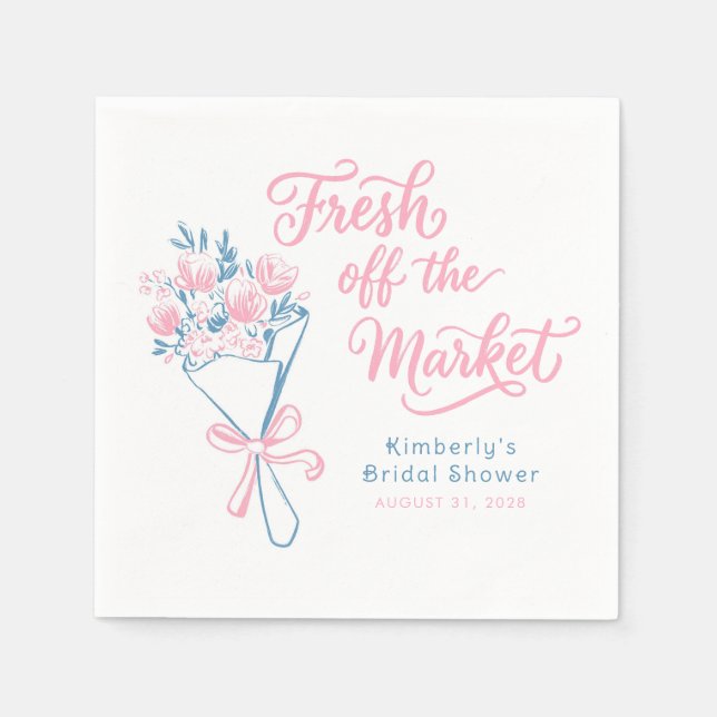 Servilleta De Papel Fresh Off The Market Dusty Pink Blue Bridal Shower (Anverso)