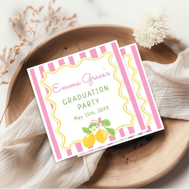 Servilleta De Papel Freshly Graduated Lemon Pink Stripes Grad Napkins (Subido por el creador)