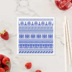 Servilleta De Papel Fret griego, patrón mediterráneo, azul