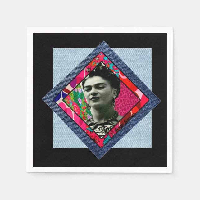 Servilleta De Papel Frida Kahlo Retro Pink Denim (Anverso)