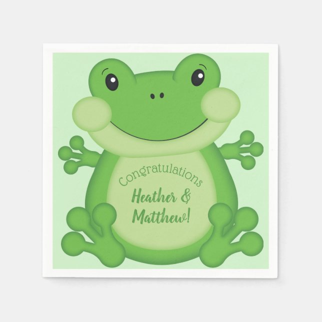 Servilleta De Papel Frog Baby Shower Green (Anverso)