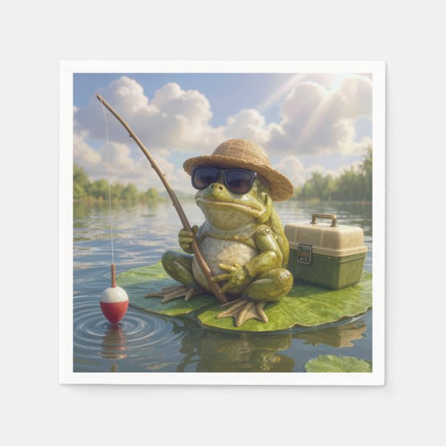 Servilleta De Papel Frog Fishing From a Lily Pad (Anverso)