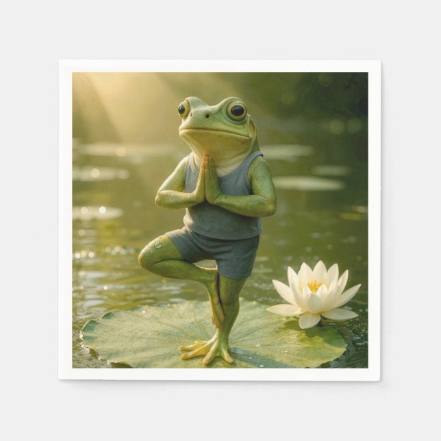 Servilleta De Papel Frog In a Yoga Tree Pose (Anverso)