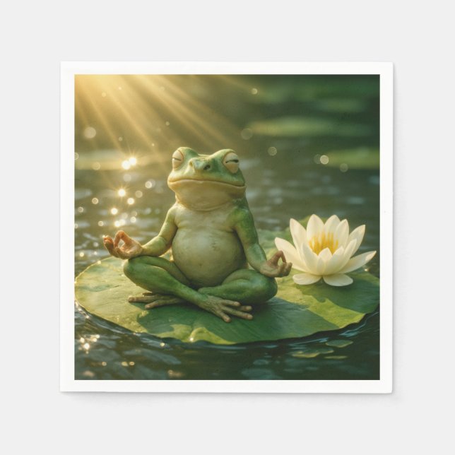 Servilleta De Papel Frog Meditating On a Lily Pad (Anverso)