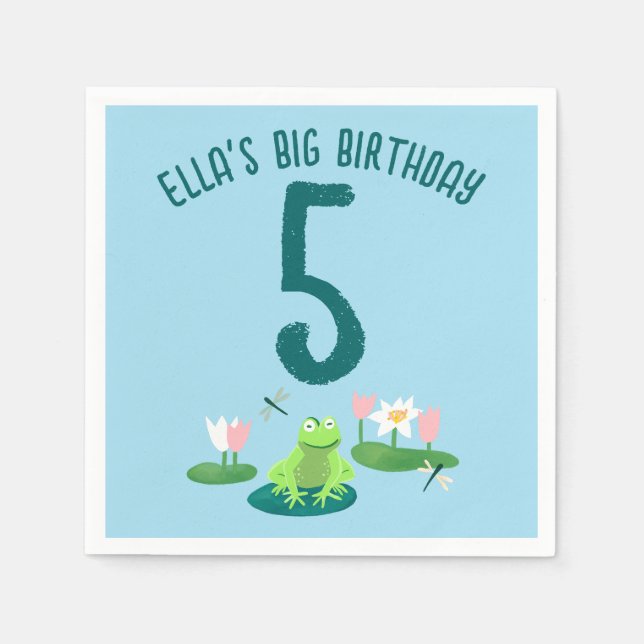 Servilleta De Papel Frogs and Lily Pads Cute Birthday Kids CUSTOM (Anverso)