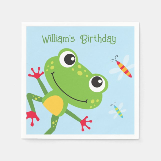 Servilleta De Papel Frogtastic Salaping Frogs Kids Cumpleaños (Anverso)