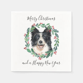 Servilleta De Papel Frontera Collie Elegante Perro Feliz Navidad
