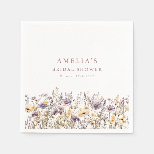 Servilleta De Papel Frontera de flores silvestres moradas, boda person (Anverso)