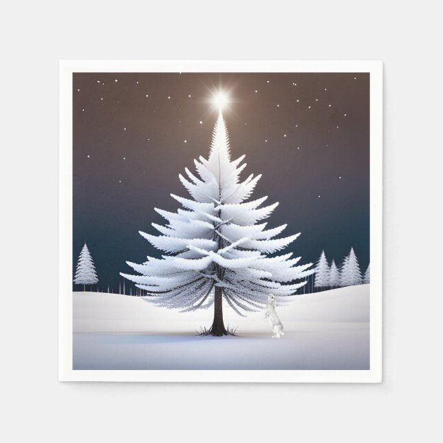 Servilleta De Papel Frosty Christmas Tree with Winter Bunny (Anverso)