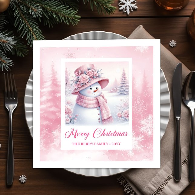 Servilleta De Papel Frosty Pink Snowman Napkins Pinkmas Winter Scene (Frosty Pink Snowman Napkins Pinkmas Winter Scene)
