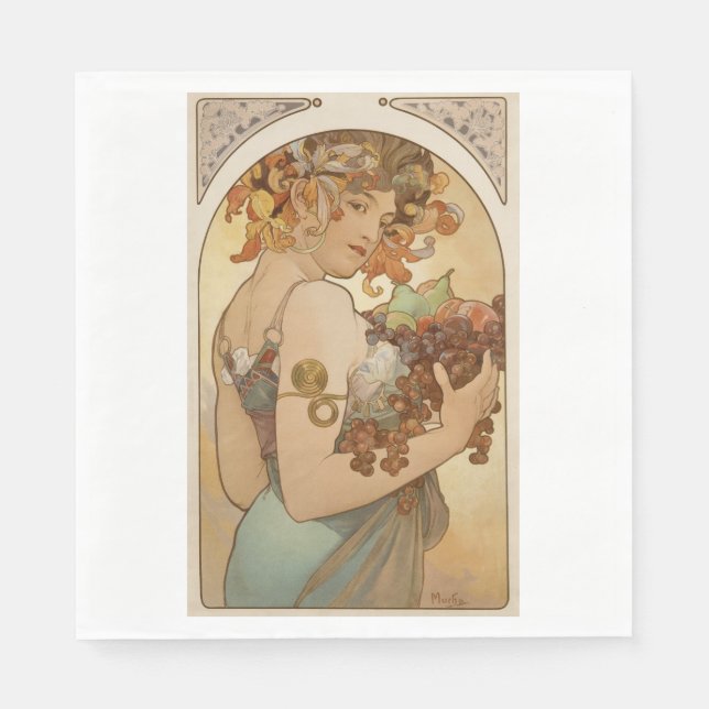 Servilleta De Papel Fruta (Art Nouveau) (retrato femenino) (frutas) (Anverso)