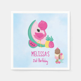 Servilleta De Papel Fruta tropical rosada Flamingo y helado cumpleaños