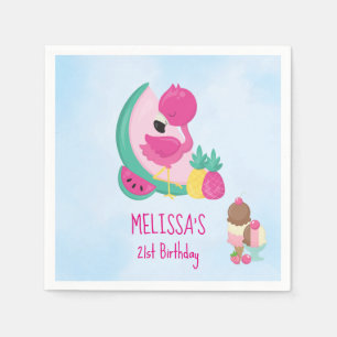 Servilleta De Papel Fruta tropical rosada Flamingo y helado cumpleaños