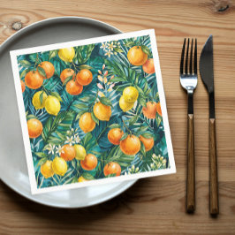 Servilleta De Papel Frutas cítricas mediterráneas coloridas acuarela