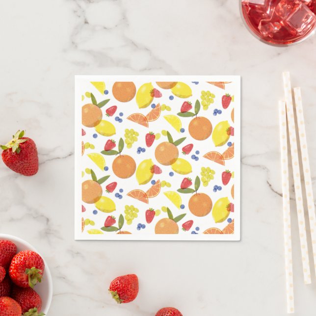 Servilleta De Papel Frutas de Mercadillo Grunge Risografía Moderno (In situ)
