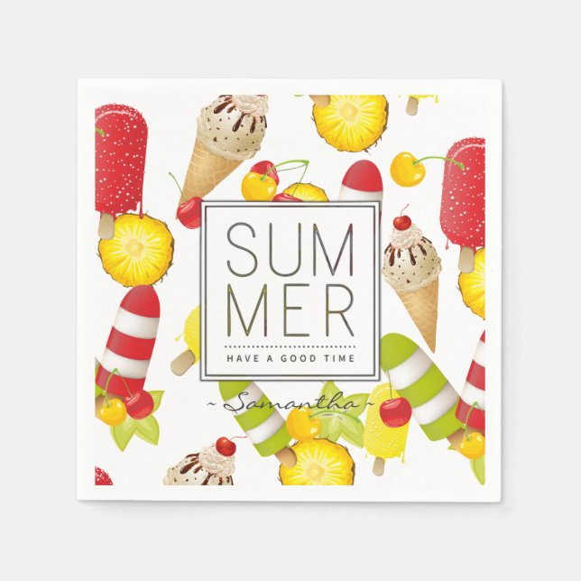 Servilleta De Papel Frutas de verano y diversión con helados (Anverso)