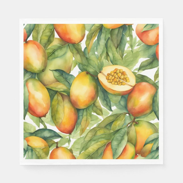 Servilleta De Papel Frutas y hojas de mango  (Anverso)