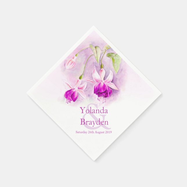 Servilleta De Papel Fuchsia acuarela boda púrpura rosa (Borde)
