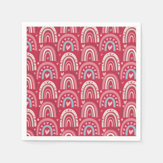 Servilleta De Papel Fuchsia Día de San Valentín Rainbows (Anverso)