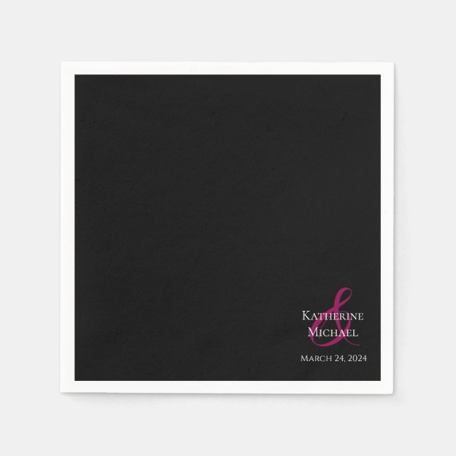 Servilleta De Papel Fuchsia negra moderna y Boda blanco- (Anverso)
