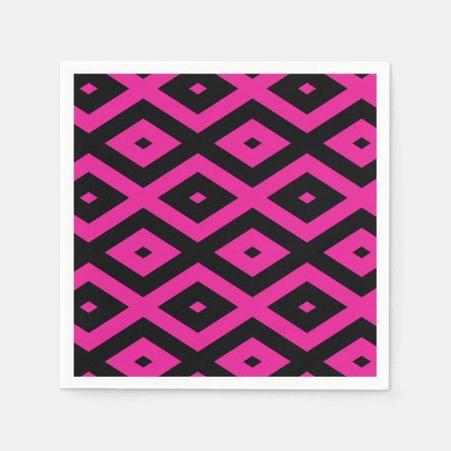 Servilleta De Papel Fuchsia y patrón de diamante negro (Anverso)