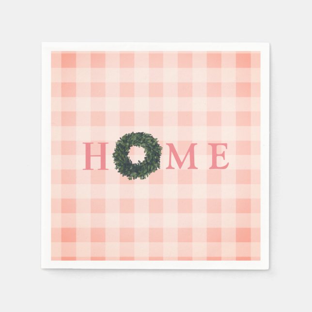 Servilleta De Papel Fucsia floral 'HOGAR' Cuadros de cuadritos estilo  (Anverso)