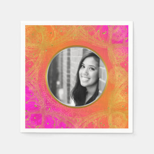 Servilleta De Papel Fucsia Naranja Dorado Mandala FOTO Fiesta