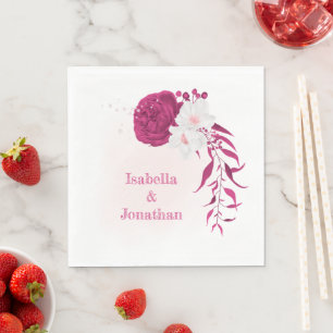 Servilleta De Papel fucsia y boda floral blanco