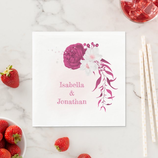 Servilleta De Papel fucsia y boda floral blanco (In situ)