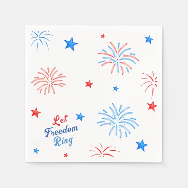 Servilleta De Papel Fuegos artificiales 4 de julio Patriótico del Día  (Anverso)