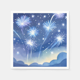 Servilleta De Papel Fuegos artificiales azules | Aquarela de celebraci
