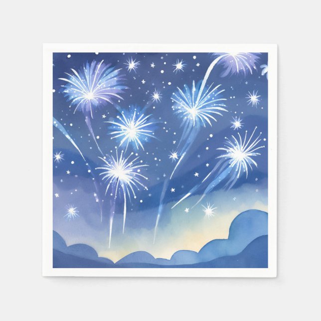 Servilleta De Papel Fuegos artificiales azules | Aquarela de celebraci (Anverso)