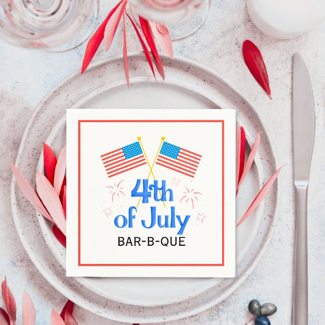 Servilleta De Papel Fuegos Artificiales de la Bandera Americana del Cu (July Fourth American Flag Fireworks Napkins)