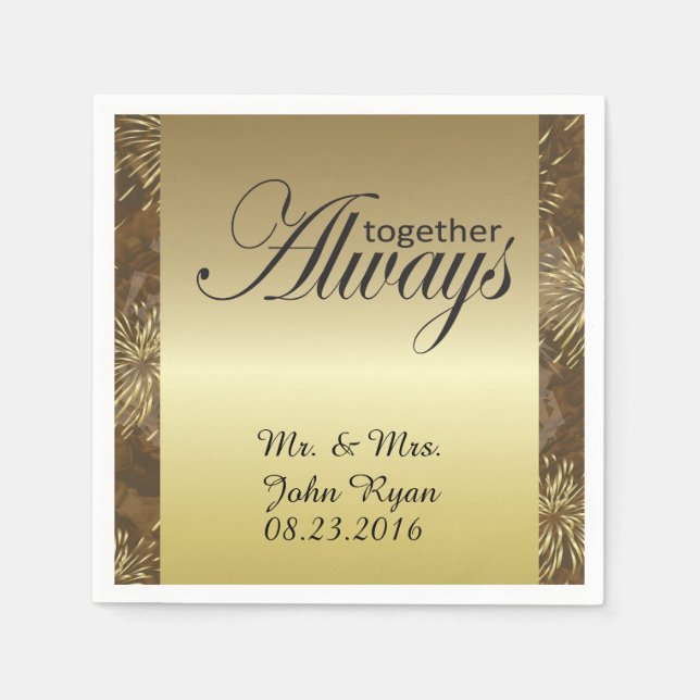 Servilleta De Papel Fuegos artificiales del Boda Dorado (Anverso)