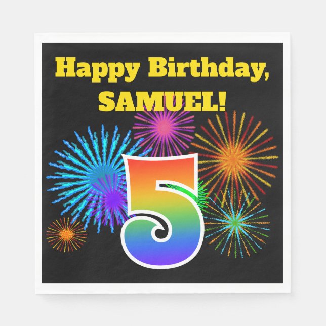 Servilleta De Papel Fuegos artificiales divertidos + Patrón Arcoiris " (Anverso)