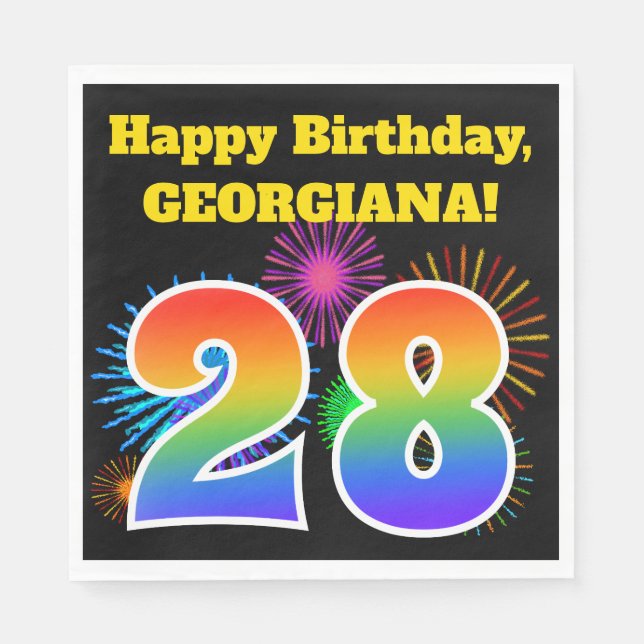 Servilleta De Papel Fuegos artificiales divertidos + Patrón Arcoiris " (Anverso)