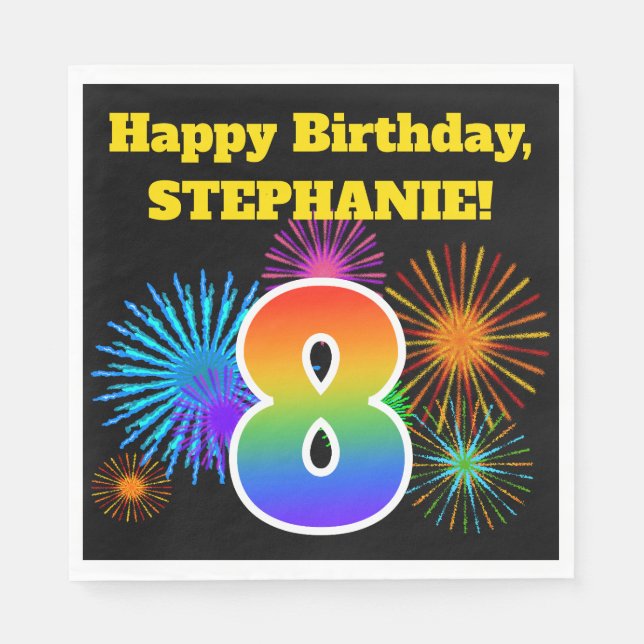 Servilleta De Papel Fuegos artificiales divertidos + Patrón Arcoiris " (Anverso)