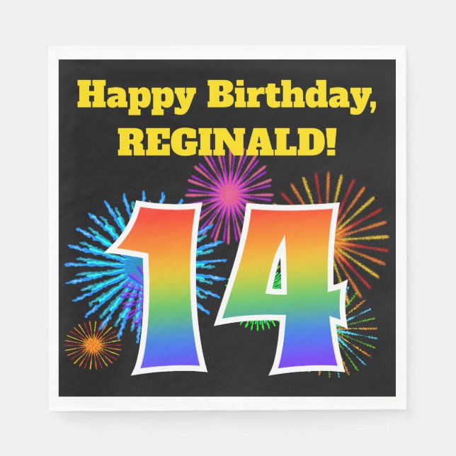 Servilleta De Papel Fuegos artificiales divertidos + Patrón Arcoiris " (Anverso)