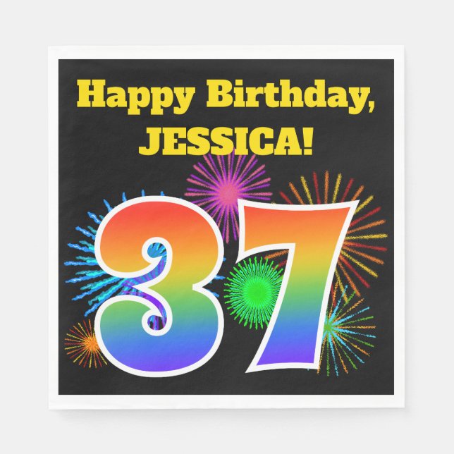 Servilleta De Papel Fuegos artificiales divertidos + Patrón Arcoiris " (Anverso)