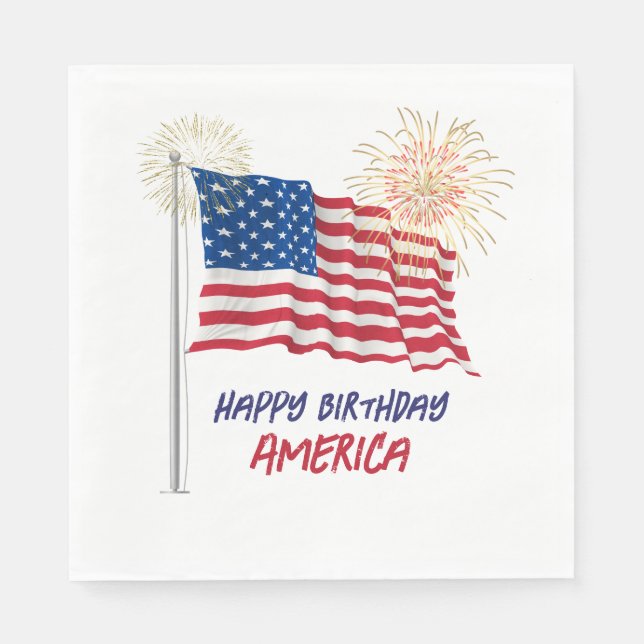 Servilleta De Papel Fuegos artificiales Feliz cumpleaños Estados Unido (Anverso)