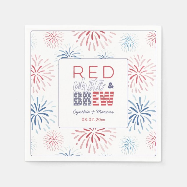 Servilleta De Papel Fuegos artificiales Parejas Rojas Blancas Parejas  (Anverso)