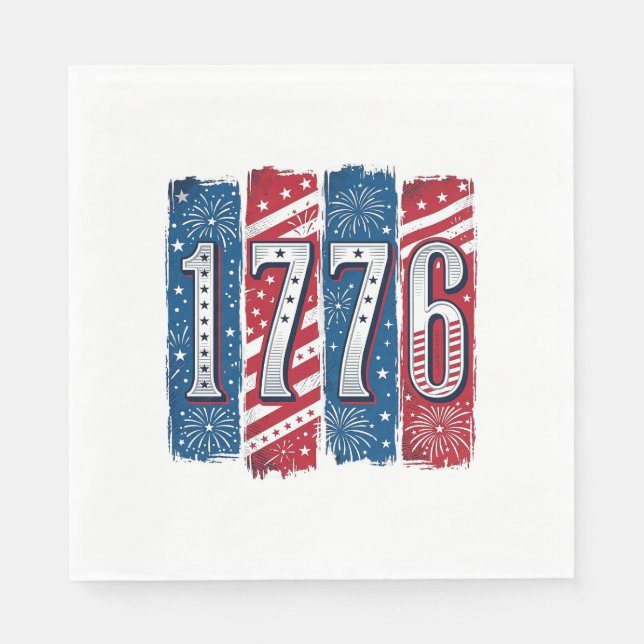 Servilleta De Papel Fuegos Artificiales Patrióticos de 1776 Diseño Vec (Anverso)