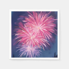 Servilleta De Papel Fuegos artificiales rosados | Feliz Año Nuevo Acua