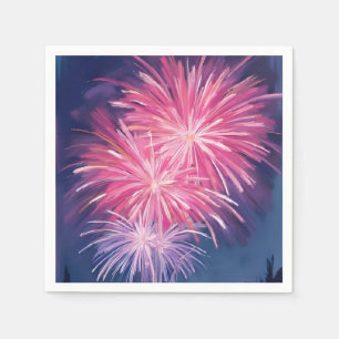 Servilleta De Papel Fuegos artificiales rosados Feliz Año Nuevo Acua