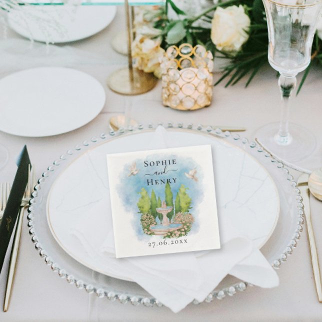 Servilleta De Papel Fuente elegante | palomas florales Boda Lujo (Subido por el creador)
