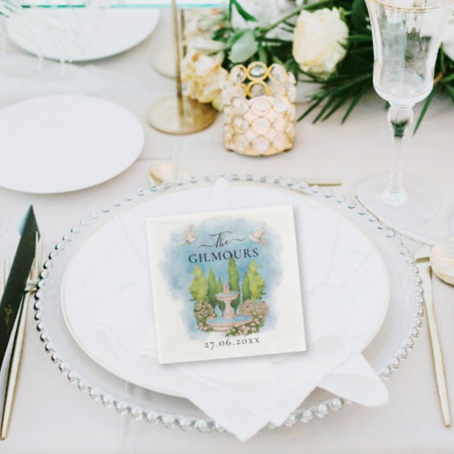 Servilleta De Papel Fuente elegante | palomas florales Boda Lujo (Subido por el creador)