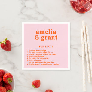 Servilleta De Papel Fuente Retro Naranja y Rosa Boda Moderna