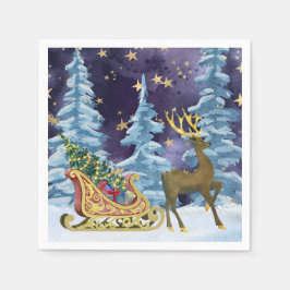 Servilleta De Papel Full Moon Over Reindeer With Sleigh