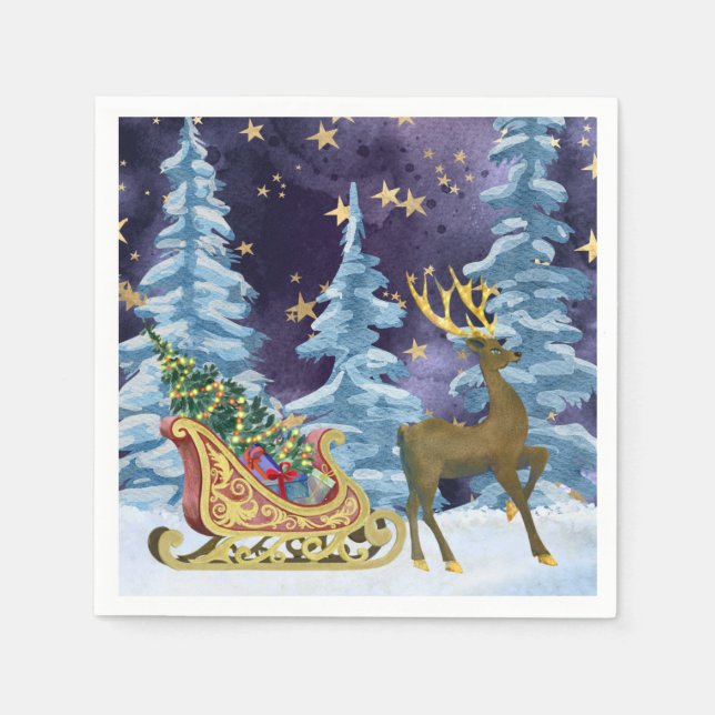 Servilleta De Papel Full Moon Over Reindeer With Sleigh (Anverso)