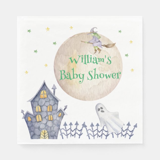 Servilleta De Papel Full Moon Witch Spooky House Baby Shower (Anverso)
